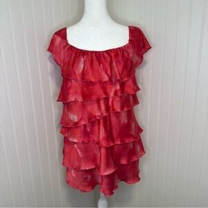 White House Black Market Women's L Coral Sleeveless Satin Tiered Blouse Top